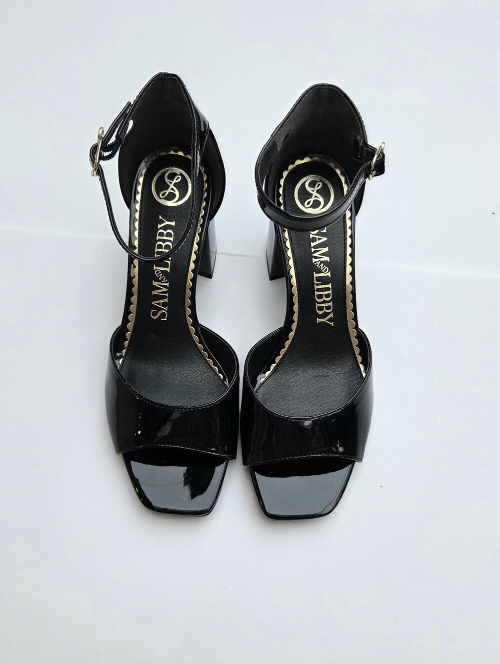 NIB Sam & Libby Black Patent Heel Sandals Size US 8